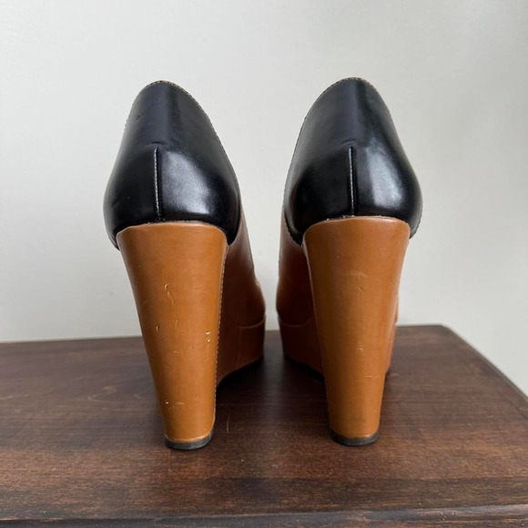 BCBG Colorblock Peeptoe Wedge Size 8 Y2K Genuine Leather - Picture 7 of 7